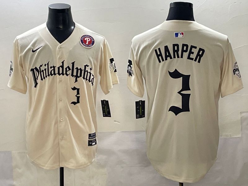 Men 2025 Philadelphia Phillies #3 Harper Cream Five generations Joint Name Nike MLB Jersey style 4->philadelphia phillies->MLB Jersey